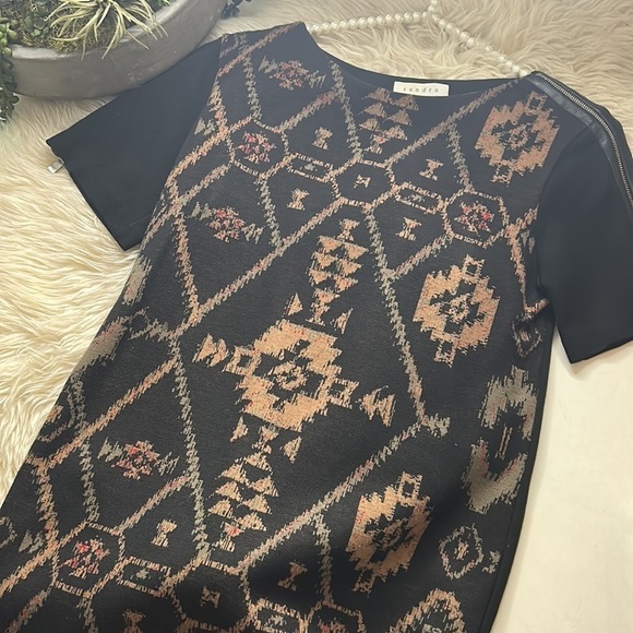 Sandro Santa Fe Ria Sheath Dress Wool Leather Zip Sleeves Womens size 1 small - Picture 11 of 11